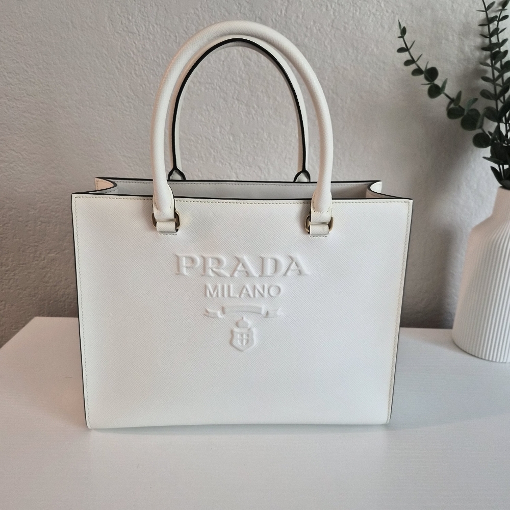 Prada White Saffiano Leather Tote (Authentic)